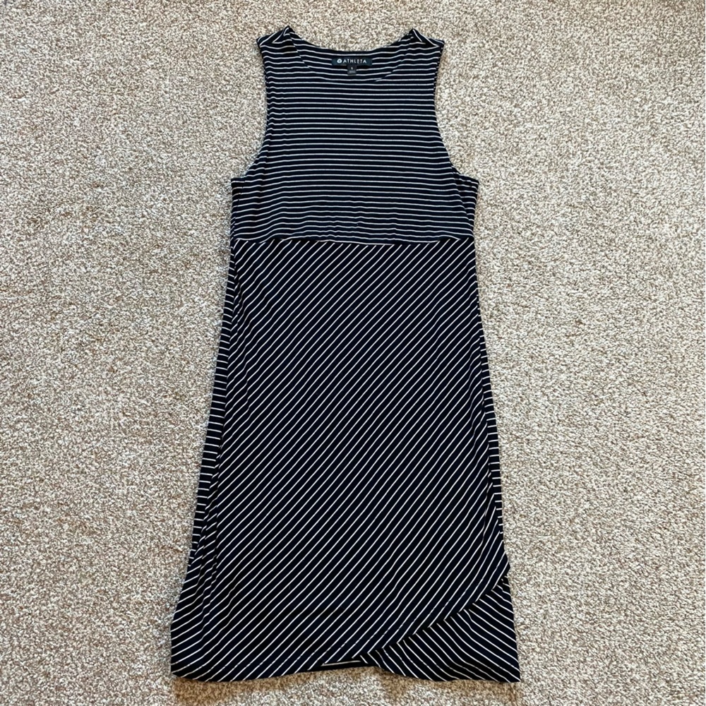 Athleta Black & White Striped Tank Dress, Size Small